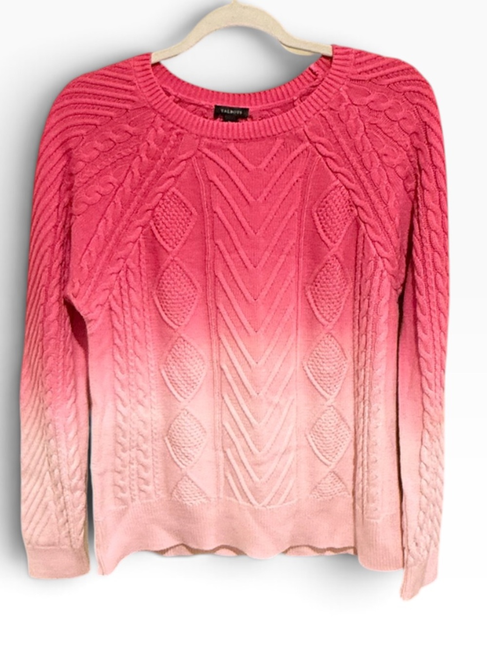 Talbots Pink Ombré Cable Knit Crewneck Sweater NWT Sz M